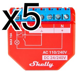 Bild av 5 x Infälld strömbrytare, en kanal, effektmätning, WiFi, Bluetooth, mJS, Shelly Plus 1PM