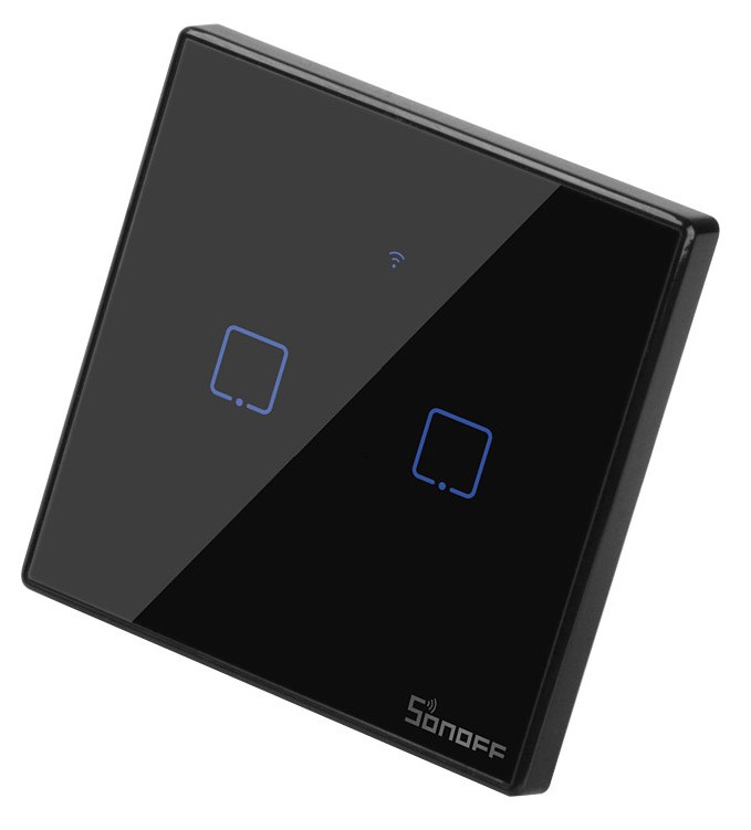 Product Image for Smart väggströmbrytare, WiFi+RF, Touch, Svart m ram, 2 kanaler