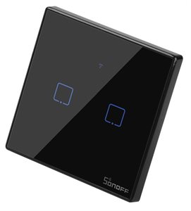 Bild av Smart väggströmbrytare, WiFi+RF, Touch, Svart m ram, 2 kanaler