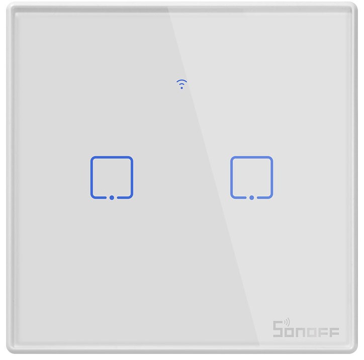 Product Image for Smart väggströmbrytare, WiFi+RF, Touch, Vit m ram, 2 kanaler