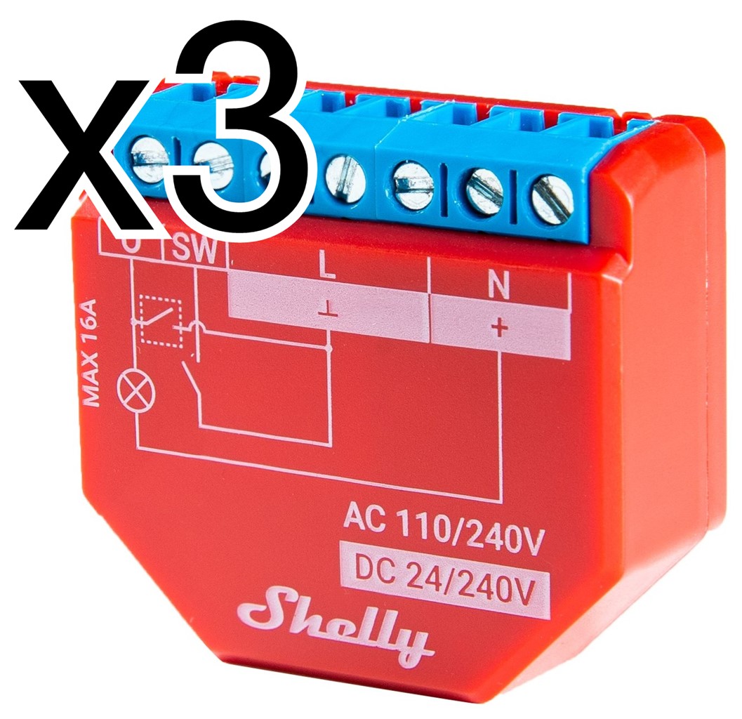 Product Image for 3 x Infälld strömbrytare, en kanal, effektmätning, WiFi, Bluetooth, mJS, Shelly Plus 1PM