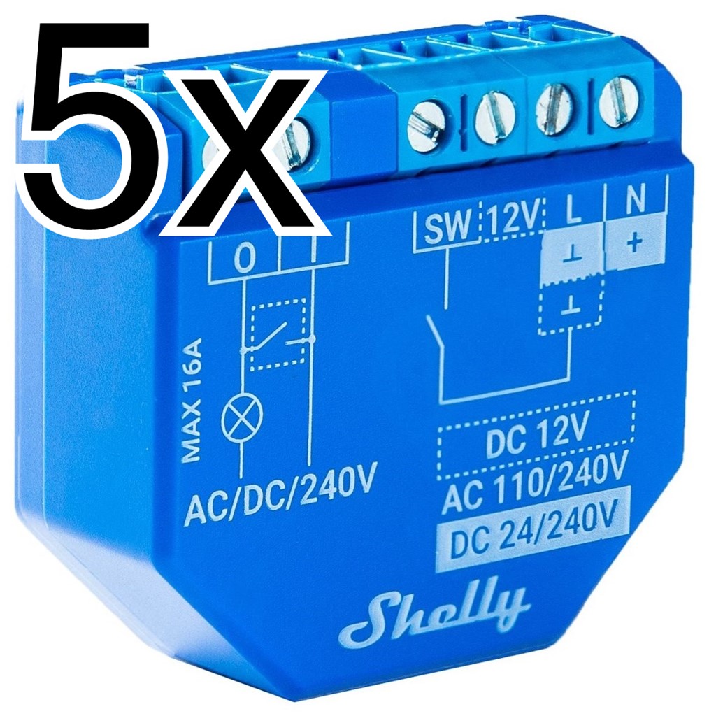 Product Image for 5 x Infälld strömbrytare, en kanal, WiFi, Bluetooth, mJS, Shelly Plus 1