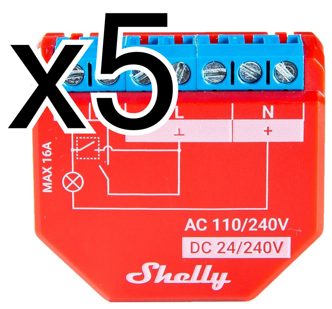 Product Image for 5 x Infälld strömbrytare, en kanal, effektmätning, WiFi, Bluetooth, mJS, Shelly Plus 1PM