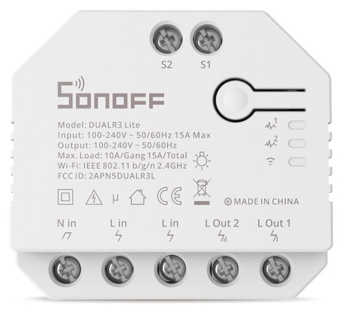 Product Image for Infälld reläbrytare, WiFi, 2 kanal, Sonoff DUALR3 Lite