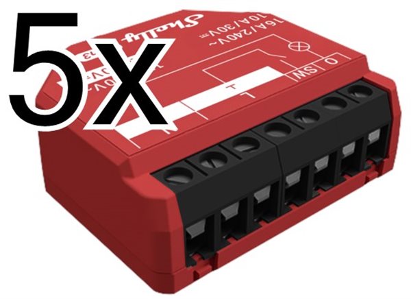 Bild av 5 x Infälld strömbrytare, en kanal, effektmätning, WiFi, Bluetooth, mJS, Shelly Plus 1PM Gen3
