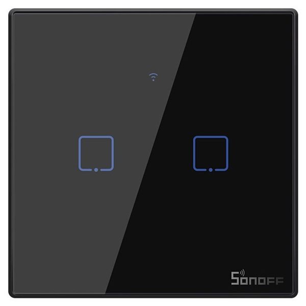 Bild av Smart väggströmbrytare, WiFi+RF, Touch, Svart m ram, 2 kanaler