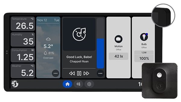 Bild av Stor väggskärm + termometer, Svart, WiFi, Shelly Wall Display X2