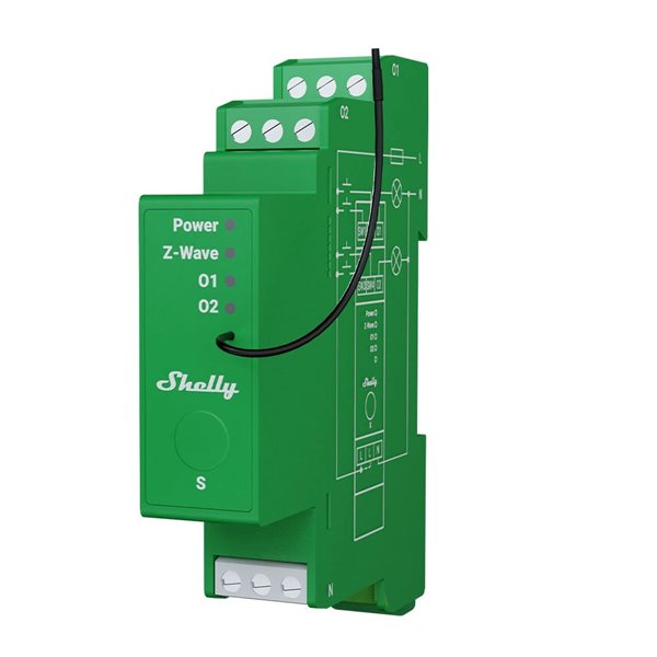 Bild av Dimmer, Z-Wave, 2 kanaler, DIN-skena, effektmätning, Shelly Wave Pro Dimmer 2PM