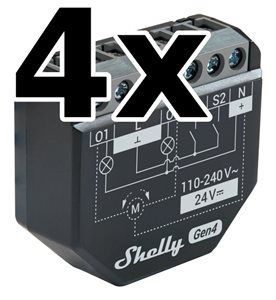Bild av Infälld strömbrytare, 2 kanaler, Effektmätning, WiFi, Zigbee, Matter, 4-pack, Shelly 2PM Gen4