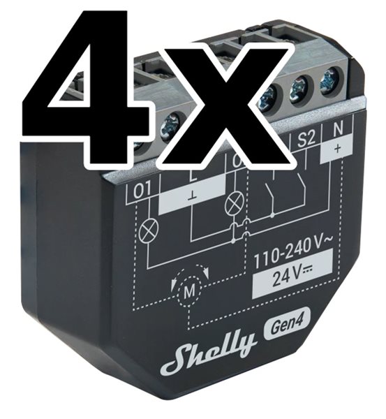 Bild av Infälld strömbrytare, 2 kanaler, Effektmätning, WiFi, Zigbee, Matter, 4-pack, Shelly 2PM Gen4