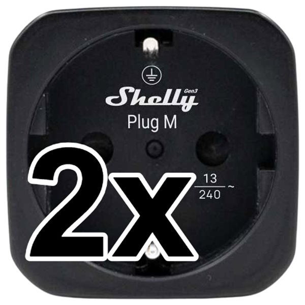 Bild av 2-pack smart stickpropp – WiFi, Bluetooth, Matter, effektmätning, 13A, Svart – Shelly Plug M Gen3