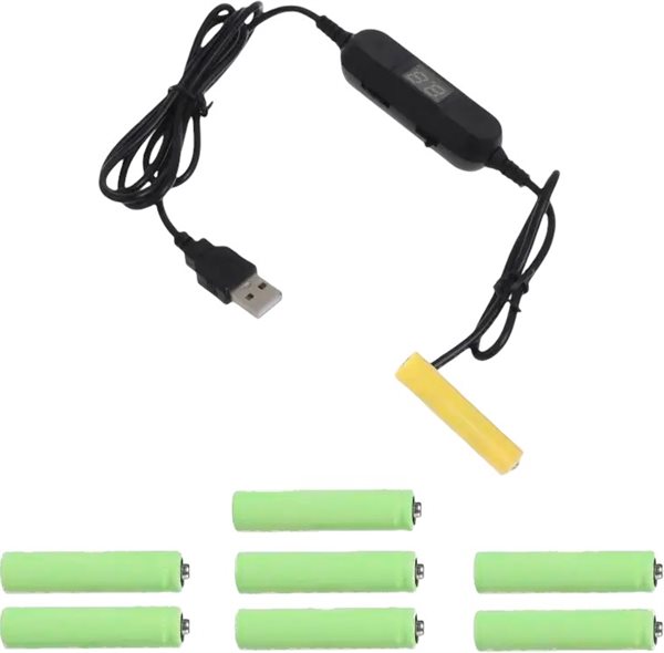 Bild av Batterieliminator, USB till 1,5–12 V, justerbar, ersätter upp till 8 × AAA