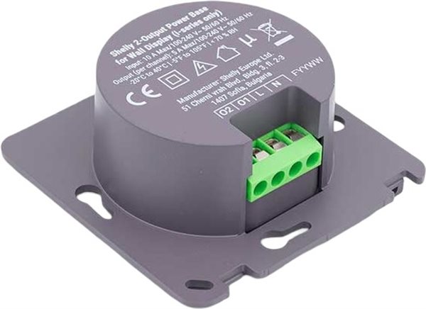 Bild av Strömbas med 2 reläutgångar, för Shelly Wall Display i-serien, Shelly 2-Output Power Base