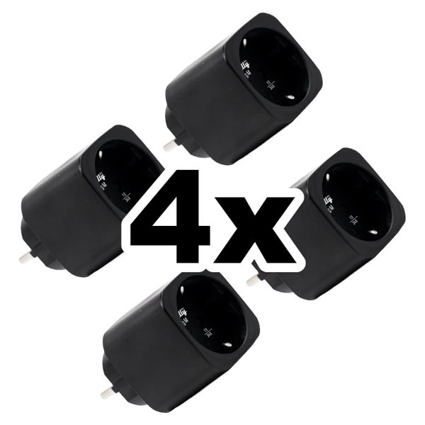 Bild av 4-pack smart stickpropp – WiFi, BLU, Matter, effektmätning, 13A, Svart – Shelly Plug M Gen3