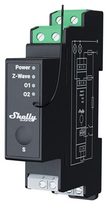 Strömbrytare Z-wave, 2 kanaler, Shelly Qubino Wave Pro 2PM
