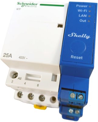 Strömbrytare, 3 fas, DIN, WiFi/Ethernet, Shelly Pro 1 + kontaktor