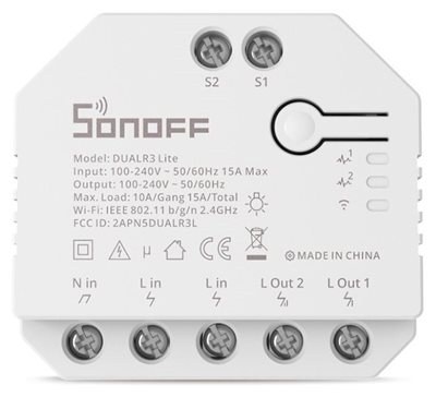 Infälld reläbrytare, WiFi, 2 kanal, Sonoff DUALR3 Lite