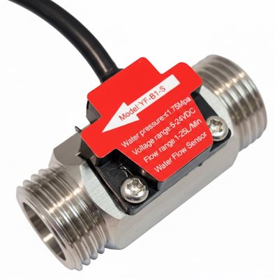 Vattenflödessensor, Rostfri, DN15, 1/2", Hane/Hane
