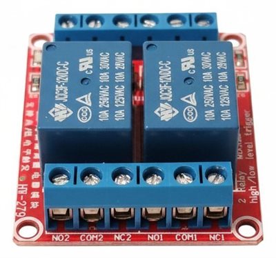 Reläkort, 2 kanaler, 12V, skruvterminal