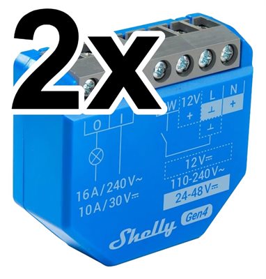 Infälld strömbrytare, 2-pack, WiFi, Zigbee, Matter, 16A, potentialfritt relä, Shelly 1 Gen4