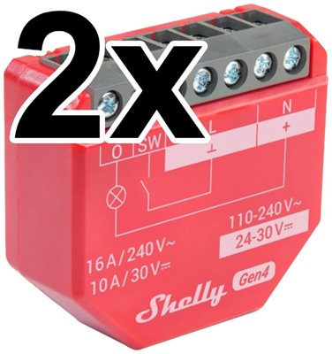 Infälld strömbrytare, 2-pack, Effektmätning, WiFi, Zigbee, BLU, Matter, Shelly 1PM Gen4