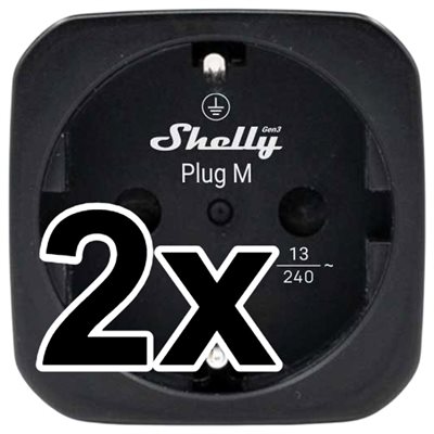 2-pack smart stickpropp – WiFi, BLU, Matter, effektmätning, 13A, Svart – Shelly Plug M Gen3