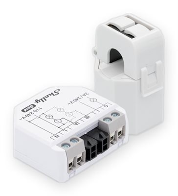 Effektmätare, 2 kanaler, WiFi, Zigbee, Matter, utgång kontaktor, inkl. 50 A klämma, Shelly EM Gen4