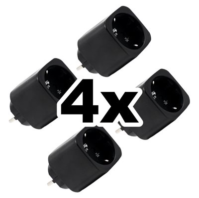 4-pack smart stickpropp – WiFi, BLU, Matter, effektmätning, 13A, Svart – Shelly Plug M Gen3