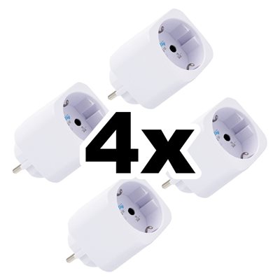 4-pack smart stickpropp – WiFi, BLU, Matter, effektmätning, 13A, Vit – Shelly Plug M Gen3