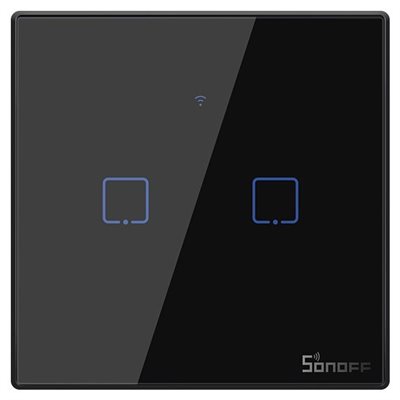 Smart väggströmbrytare, WiFi+RF, Touch, Svart m ram, 2 kanaler