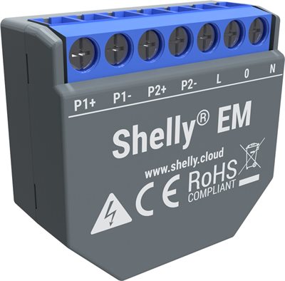 Effektmätare, WiFi, utgång kontaktor, Shelly EM (utan klämmor)