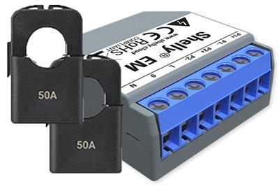 Effektmätare 2x50A, WiFi, utgång kontaktor, Shelly EM