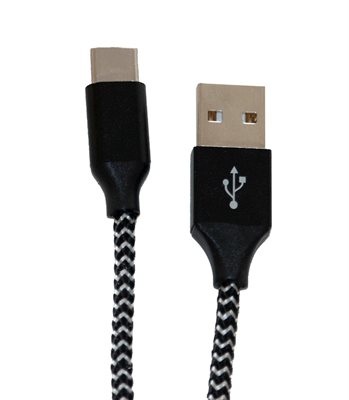 USB-C kabel, Quick charge, 2m, flätad, svart/vit