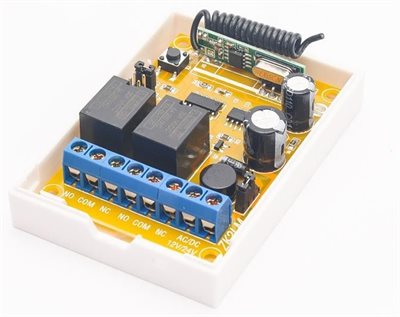 RF relä, 433MHz, 2 kanaler, 12/24V