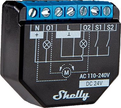Infälld strömbrytare, 2 kanal, effektmätning, WiFi, BLU, mJS, Shelly Plus 2PM