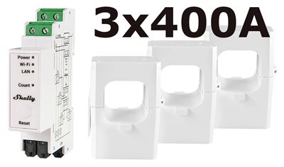 Effektmätare 3-faser, 400A, Shelly Pro 3EM