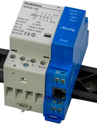 Strömbrytare, 3 fas, DIN, WiFi/Ethernet, Shelly Pro 1 + Kontaktor